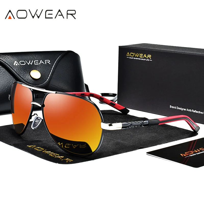 AOWEAR Luftfahrt Polarisierte Sonnenbrille Männer Aluminium Fahren Spiegel Sonnenbrille Männlich Marke Designer Retro Brillen Zubehör gafas