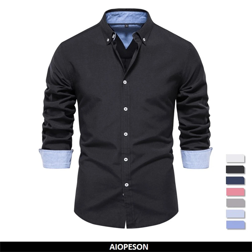 Herren Oxford Hemd aus Baumwolle mit langen Ärmeln für Casual-Look