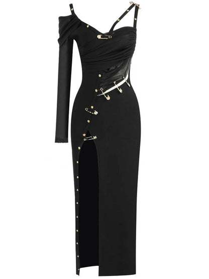 Elegantes Damen-Tunikakleid mit V-Ausschnitt, langen Ärmeln und Perlen-Patchwork-Design – figurbetont und modisch.