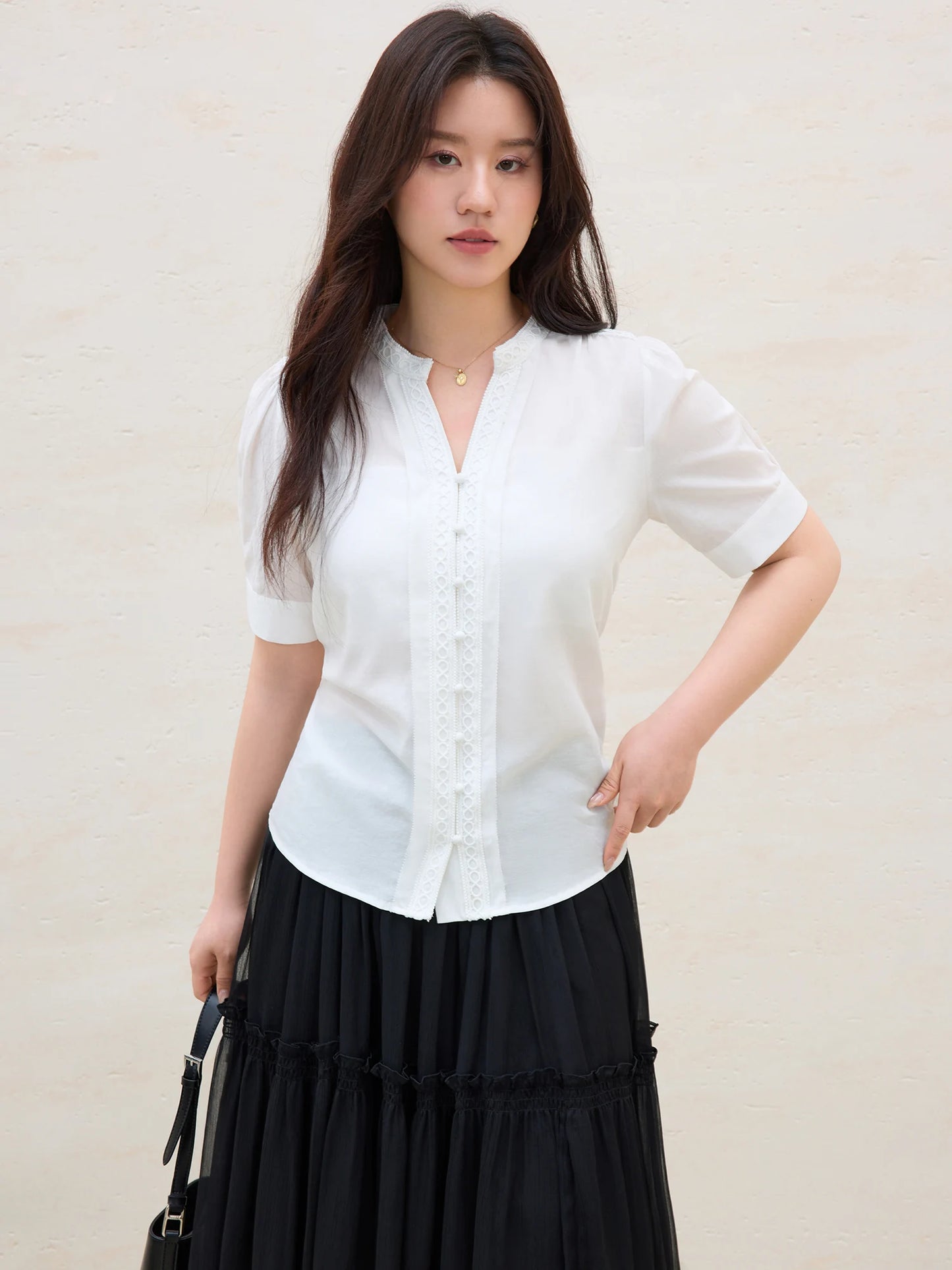 Damen-Puffärmel-Top mit Schichtdesign und vielseitigem Stil für lässige Eleganz