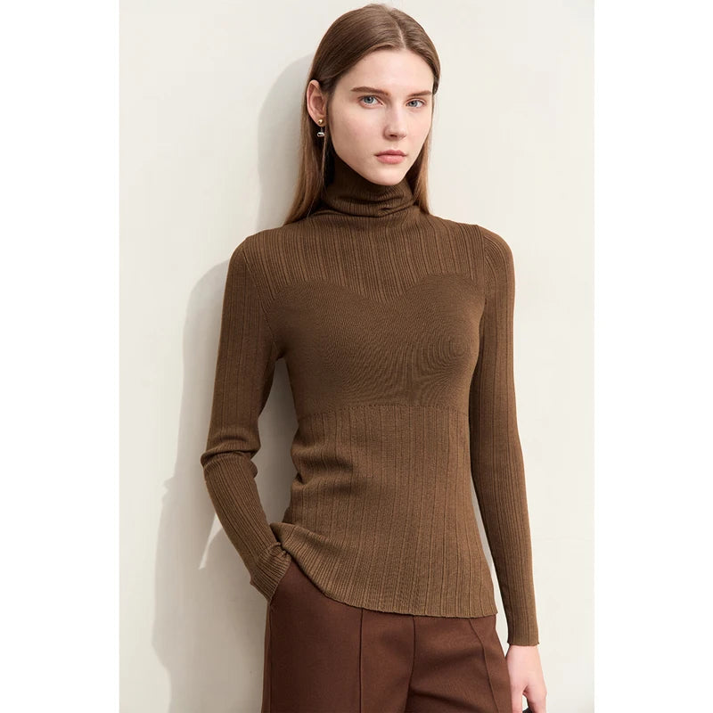 Damen-Rollkragenpullover Slim Polyester-Viskose Herbst-Winter