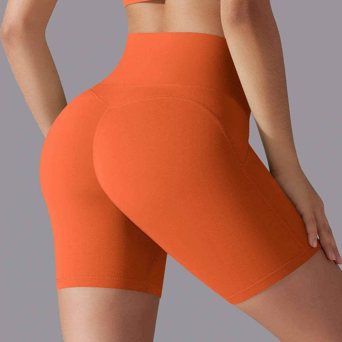 Yoga-Shorts mit hoher Taille, figurbetont, orange, mittellang mit Gesäß-Naht