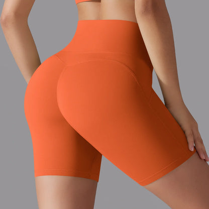 Yoga-Shorts mit hoher Taille, figurbetont, orange, mittellang mit Gesäß-Naht