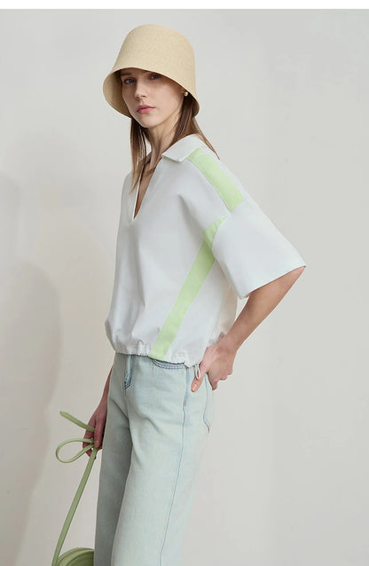 Damen T-Shirts im minimalistischen Stil mit neuem V-Ausschnitt und kurzen Ärmel