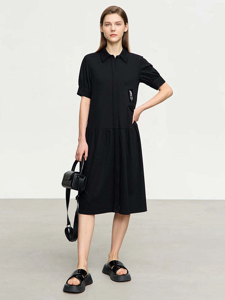 Perfektes Damen Sommerkleid Mit Umlegekragen Für Büro