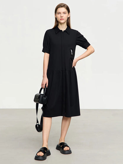 Perfektes Damen Sommerkleid Mit Umlegekragen Für Büro
