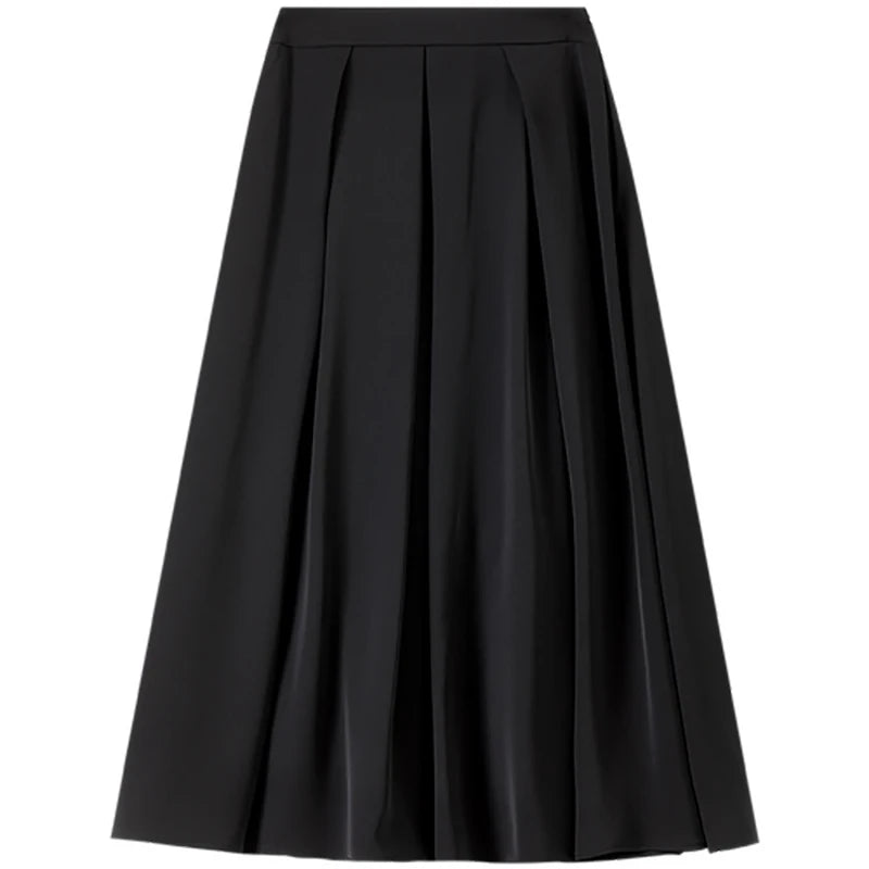 Damen Midirock in Schwarz mit Seitentaschen für Büro und Freizeit