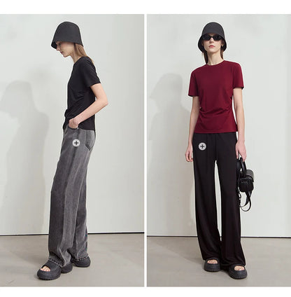 Damen T-Shirt mit Rundhalsausschnitt und gebrochenen Falten aus Modal-Baumwolle