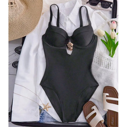 Damen-Badeanzug Cut-Out Bügel High-Leg Monokini Weste gepolstert
