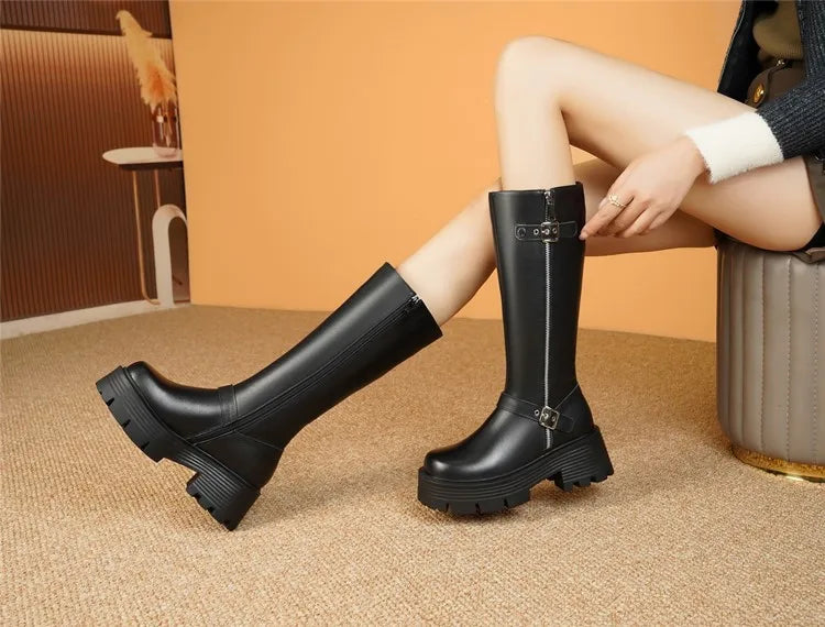 AIYUQI Women Winter Boots Genuine Leather 2025 New Natural Wool Warm Women Tenor Boots British Style Platform Women's Snow Boots