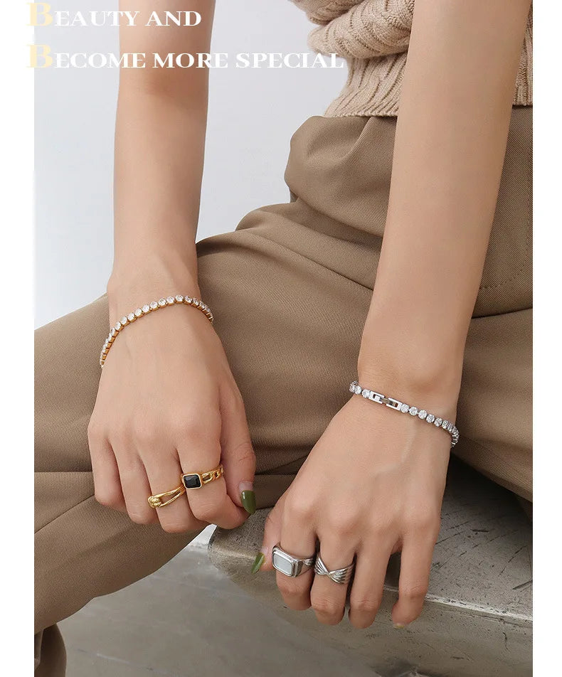 Damen-Kettenarmband mit rundem Zirkonia aus Edelstahl