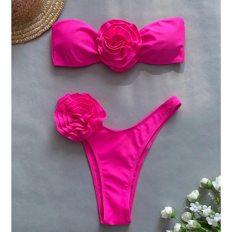 Sexy Bikini-Set mit Push-up-Effekt – Solide Badebekleidung für Damen am Strand oder Pool
