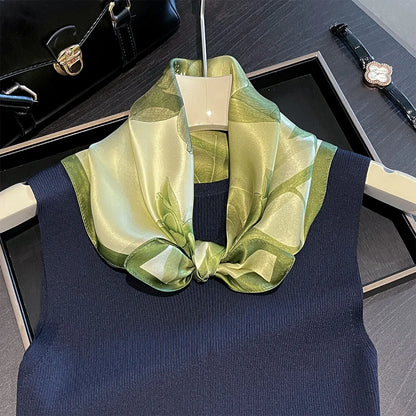 Damen Seidensatin Schal quadratisch Blumenprint Kopftuch Bandana Hijab I