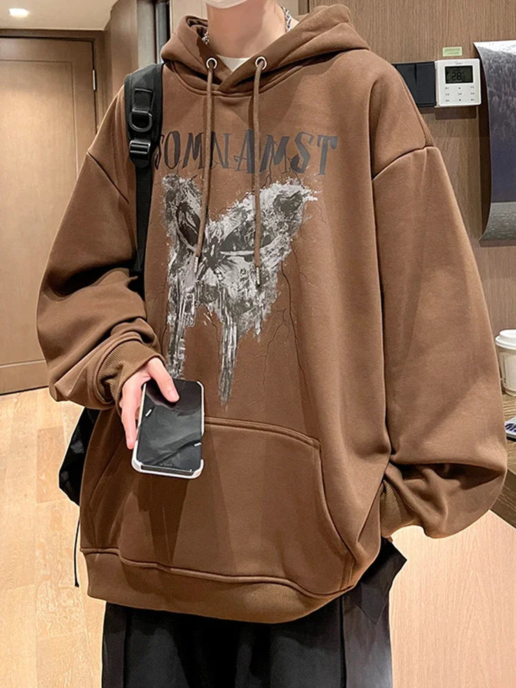 Herren Sweatshirt mit Gothic Schmetterling Grafik und Kapuze im Y2K Stil