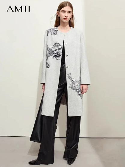 Damen Wollmantel im minimalistischen chinesischen Stil mit eleganter Stickerei