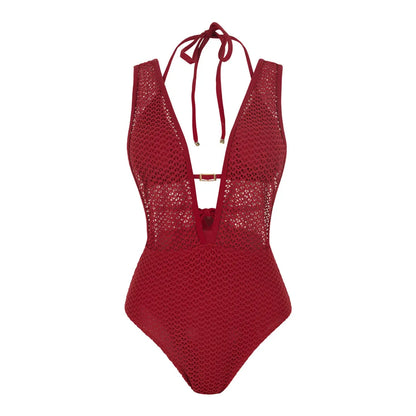 Damen-Badeanzug V-Ausschnitt Netzstrick rückenfrei Monokini Weste
