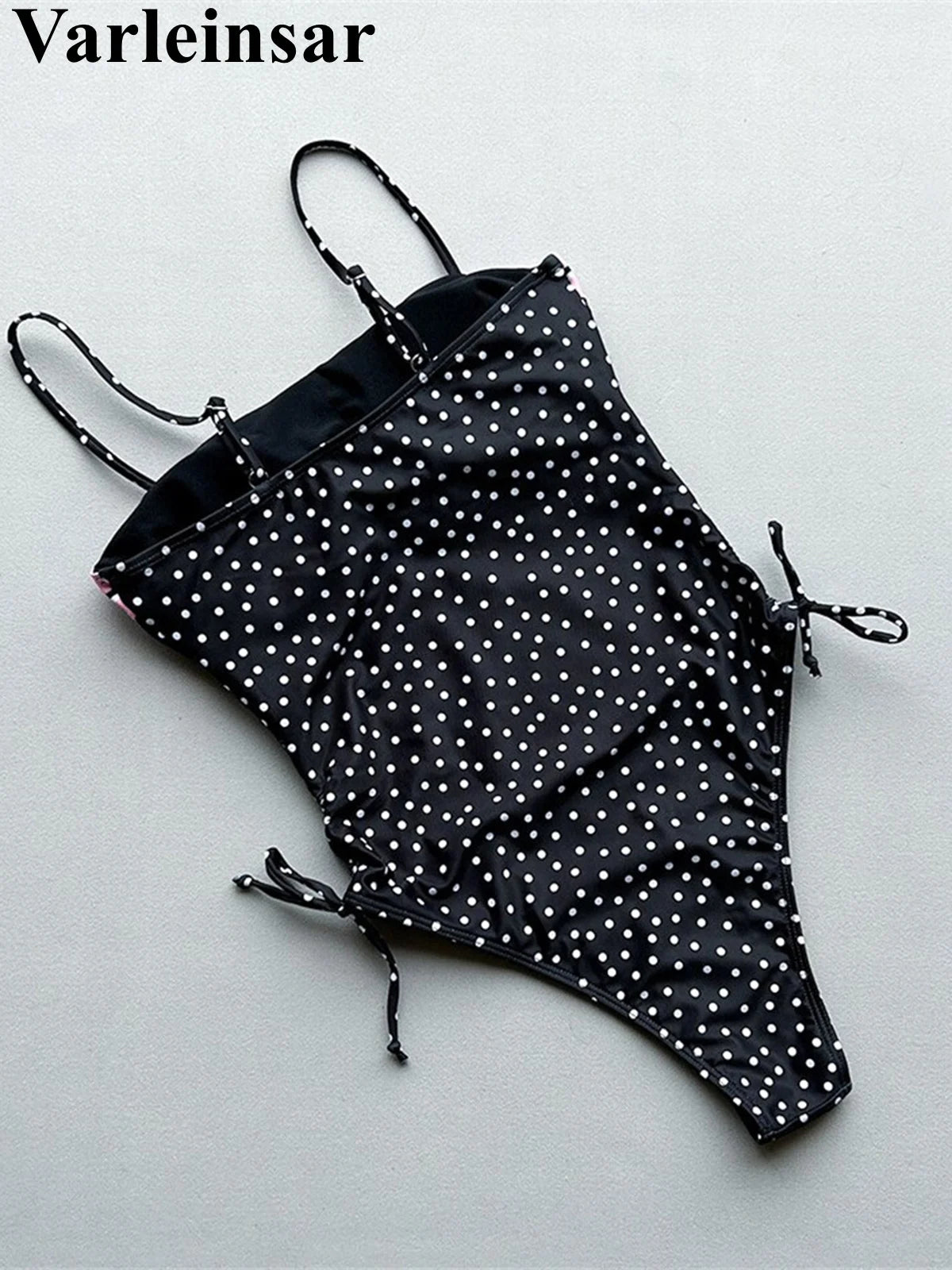 Damen Badeanzug Punkte Spleiß Schnürung hoher Beinausschnitt Monokini