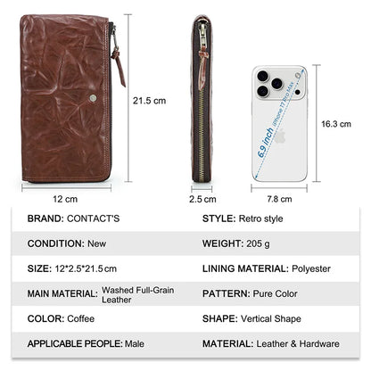 Herren Echtleder Lange Geldbörse Vintage RFID Handyfach 8 Kartenfächer Geschenk