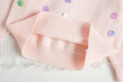 Mädchen Pullover Set mit bunten Pailletten und Tutu Röcken in Pink und Weiß