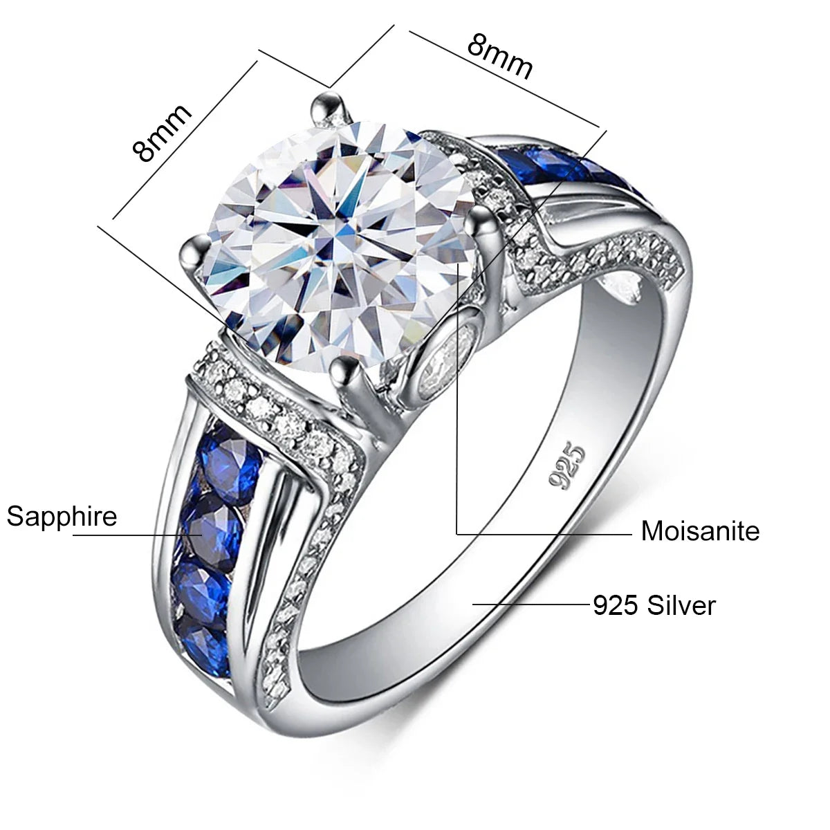 Damen-Ring Moissanit D-Farbton VVS1 2 Ct Sterlingsilber 925 Schmuckqualität Premium