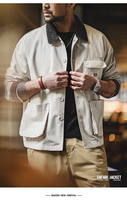 Herren Kurze Jacken Retro Jagd Revers Plus Size Outwear Frühling Herbst
