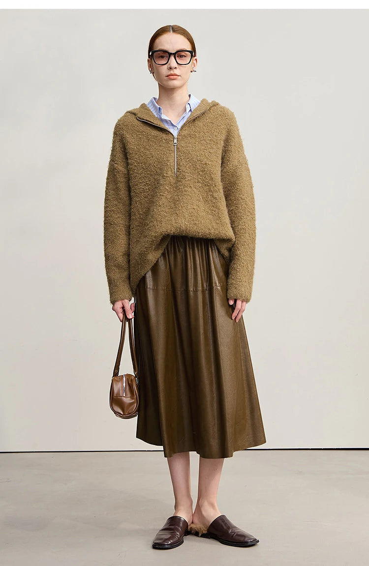 Damen-Kapuzenpullover Wolle Reißverschluss locker dick warm Winter