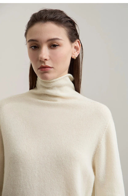Damen-Rollkragenpullover 100 % Wolle locker Herbst-Winter