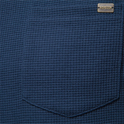 Herren-T-Shirt aus Waffel-Baumwolle mit langen Ärmeln – einfarbiges Einzeltaschen-Design, atmungsaktives Herbst-Basic-Oberteil für lässige Outfits