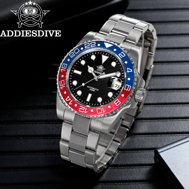 Herren Business-Automatikuhr 8215 Saphirglas 200m wasserdicht GMT Leuchtzeiger