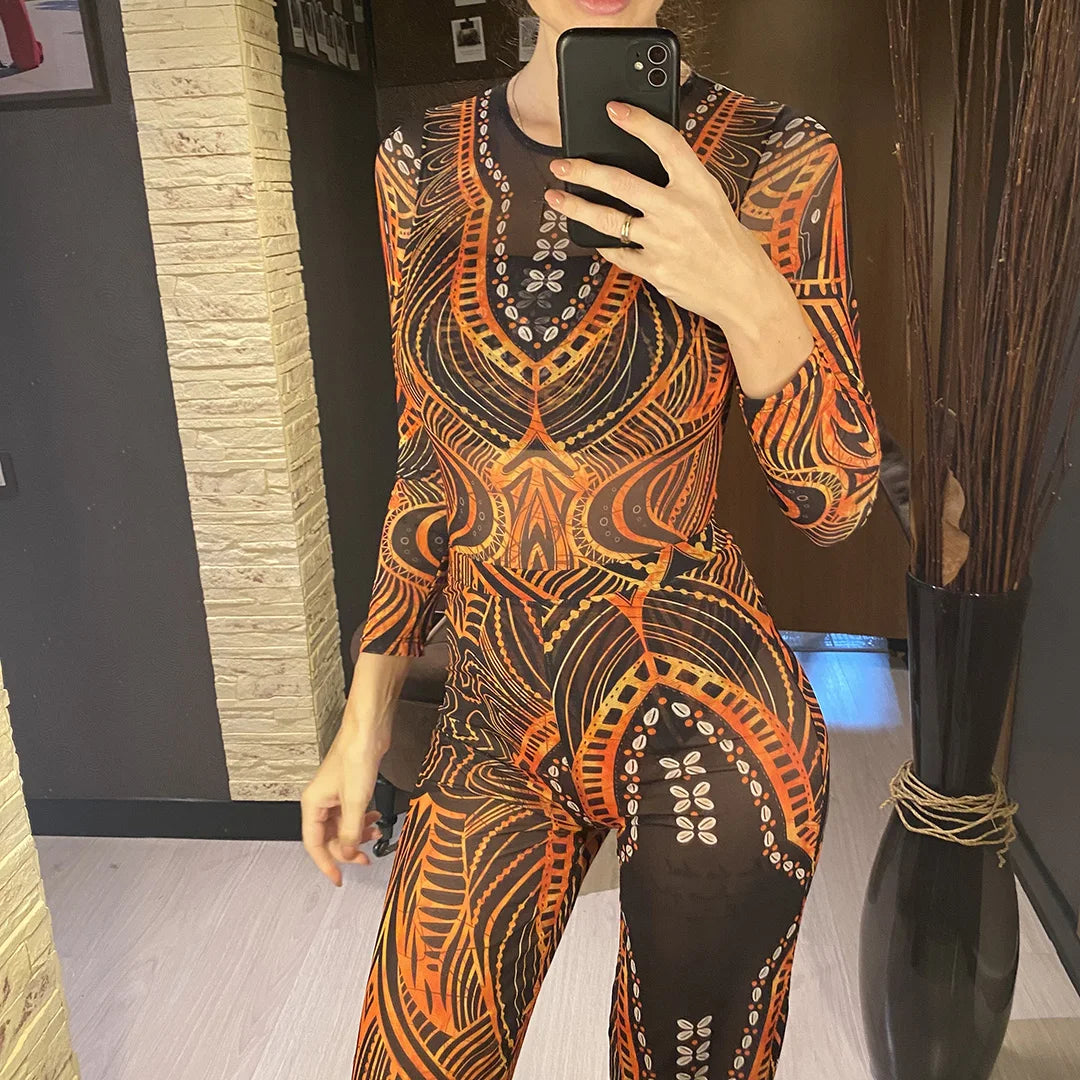 Damen-Badeanzug 3-teilig Print Langarm Sarong-Set gepolstert