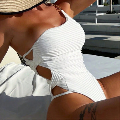 Damen Badeanzug One-Shoulder Micro Tanga hoher Beinausschnitt Monokini