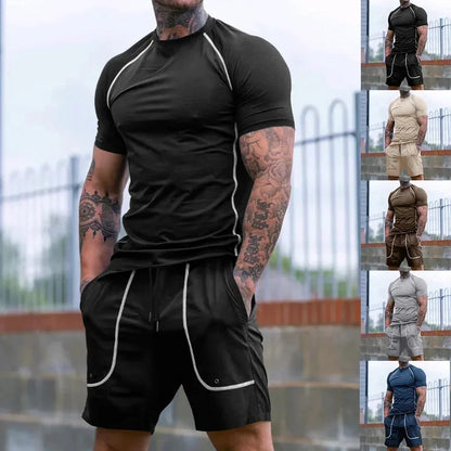 Lässiger Herren-Zweiteiler mit Rundhals und kurzen Ärmeln im sommerlichen Color-Blocking-Design