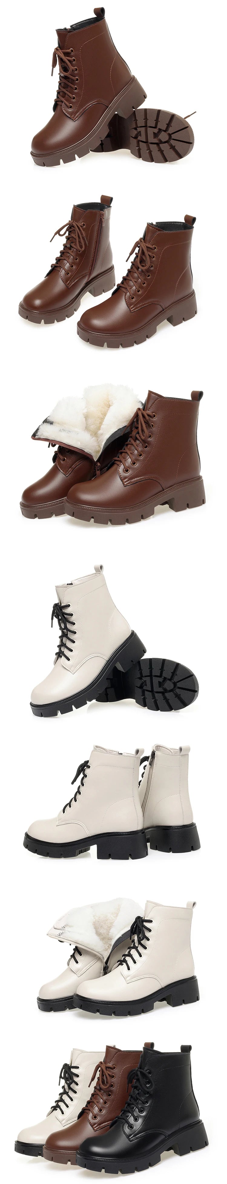 Winterstiefel-Set in Braun, Schwarz und Beige mit Schnürung und Innenfutter