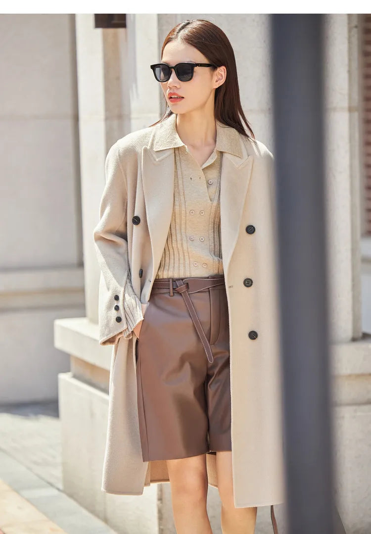 Damen-Strickjacke Polokragen Slim doppelreihig Wolle-Mix Frühling-Herbst