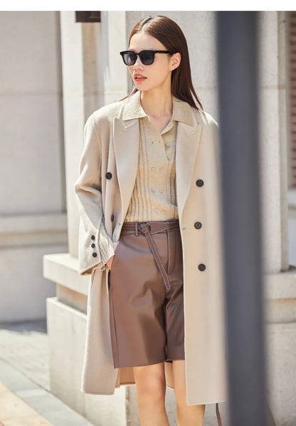 Damen-Strickjacke Polokragen Slim doppelreihig Wolle-Mix Frühling-Herbst