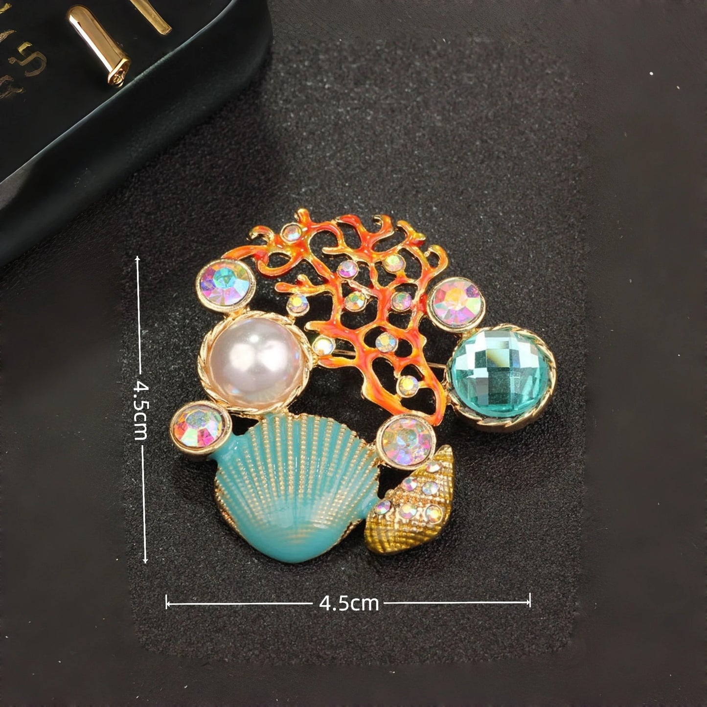 Brosche Muschel Emaille Strass Meeresmotiv Ozean Anstecknadel Damen