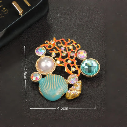 Brosche Muschel Emaille Strass Meeresmotiv Ozean Anstecknadel Damen