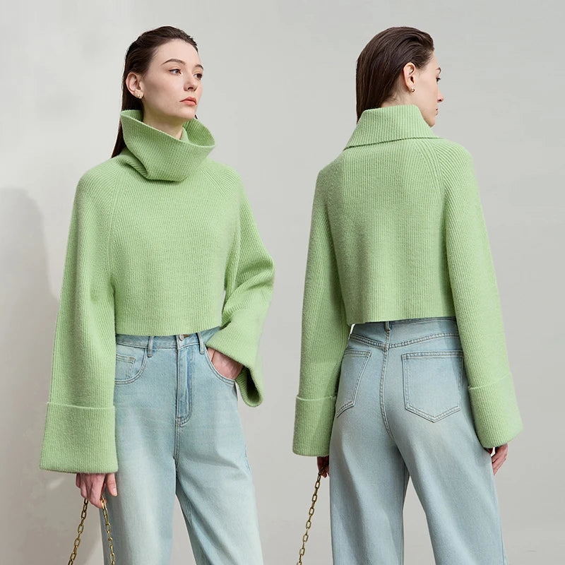 Damen-Rollkragenpullover kurz locker Raglanärmel Herbst-Winter