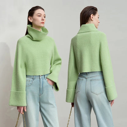 Damen-Rollkragenpullover kurz locker Raglanärmel Herbst-Winter