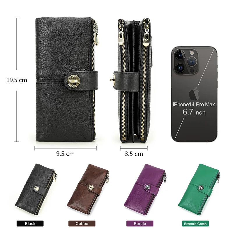 Damen Echtleder Lange Geldbörse Vintage RFID Clutch Portemonnaie Kartenhalter Reise