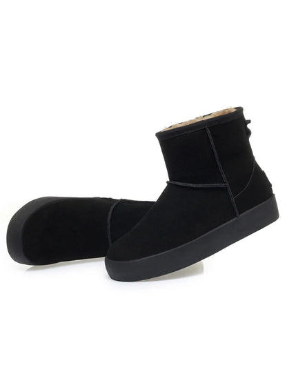 Damen Schnee Stiefel aus echtem Leder mit warmem Wollfutter
