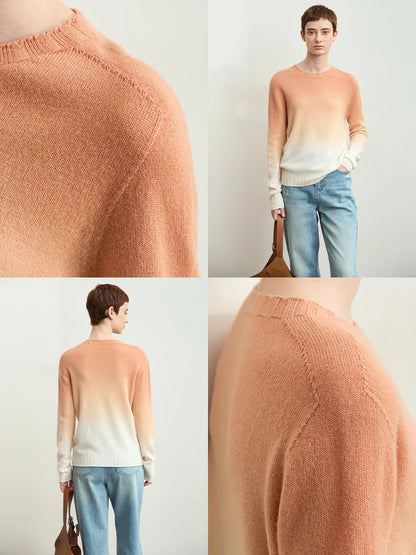 Rundhals-Pullover mit Farbverlauf, langärmlig, apricot/braun, weich gestrickt