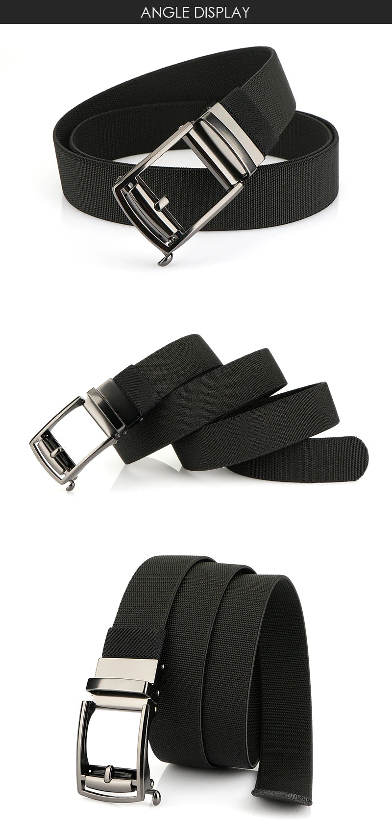 VATLY Elastik-Gürtel Herren Gunmetal Automatik-Schnalle Nylon Einheitsgröße