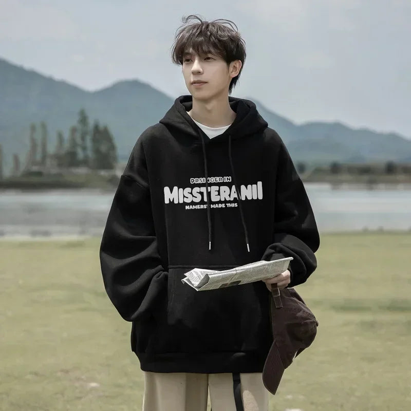 2024 Neu im Vintage-Stil, lässig, Kapuzenpullover für Herren, mit Buchstaben bedruckt, lockere Passform, Kapuzenpullover, Herbst, Y2K, Streetwear, modischer Trainingsanzug