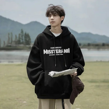 2024 Neu im Vintage-Stil, lässig, Kapuzenpullover für Herren, mit Buchstaben bedruckt, lockere Passform, Kapuzenpullover, Herbst, Y2K, Streetwear, modischer Trainingsanzug