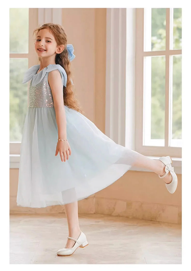 Sommerkleid für Mädchen aus Farbverlauf-Gaze mit Pailletten – Prinzessinnenkleid für Geburtstagsfeier oder Hochzeit als Blumenmädchen