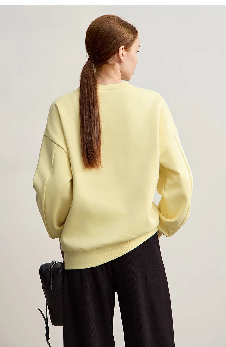 Damen-Rundhals-Sweatshirt Stickerei Kunstfell warm locker Winter