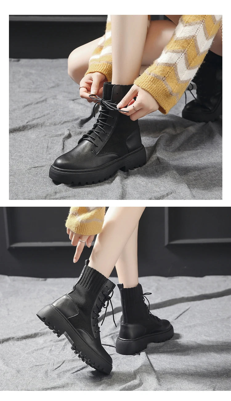 AIYUQI Women Winter Boots Shoes Genuine Leather Flat Fur Ankle Boots Women Platform Fashion Women's Socks Boots