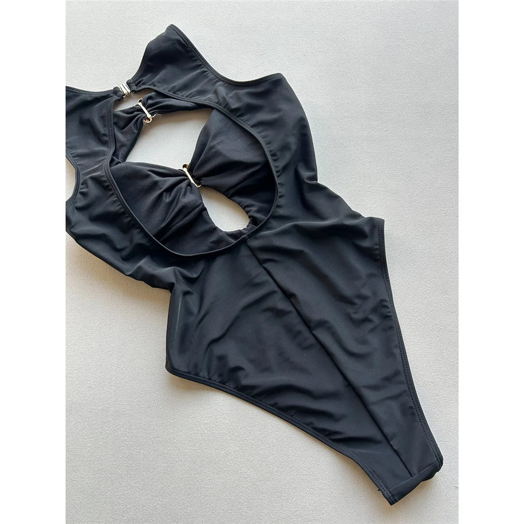 Damen Badeanzug Cut-Out rückenfrei hoher Beinausschnitt Monokini gepolstert 2026
