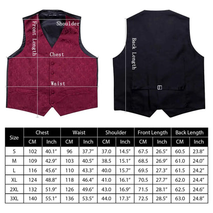 Größentabelle: Maße für Herrenweste-Set (Brust, Taille, Schulter) in cm/Zoll